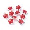 Glass Links connectors, with Eco-Friendly Alloy Open Back Berzel Findings, Flower, Silver Color Plated, Red, 15.5x12x5mm, Hole: 1.4mm