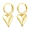 Rack Plating Brass Heart Dangle Hoop Earrings, Lead Free & Cadmium Free, Real 18K Gold Plated, 32x13.5mm