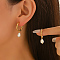 Brass Teardrop Hoop Earrings, with Freshwater Pearl, Golden, 30x6mm