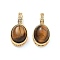 Brass Tiger Eye Pendants, Clear Cubic Zirconia Oval Charms, Real 18K Gold Plated, 19.5x10x8.5mm, Hole: 4x5mm
