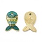 Rack Plating Alloy Pendants, Printed, Lead Free & Cadmium Free & Nickel Free, Fish Charm, Light Gold, Medium Turquoise, 19x12.5x1.5mm, Hole: 1.4mm