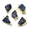 Raw Rough Natural Dyed Quartz Crystal Links Connector Charms, with Brass Findings, Nuggets, Light Gold, Midnight Blue, 30.5~37.5x15~25x7.5~13mm, Hole: 2.5mm