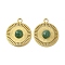 Natural African Jade Pendants, Flat Round Charms, with PVD Vacuum Plating Real 18K Gold Plated 201 Stainless Steel Findings, 18.5x15.5x3mm, Hole: 1.8mm