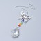 Crystals Chandelier Suncatchers Prisms Chakra Hanging Pendant, with Iron Cable Chains, Glass Beads and Brass Pendants, Butterfly with Teardrop, Clear, 335mm