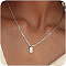 304 Stainless Steel Box Chain Necklaces, 201 Stainless Steel Rectangle Initial Pendant Necklaces for Women, Stainless Steel Color, Letter D, 15.75 inch(40cm)