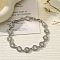 Alloy Link Bracelets for Women, Heart, with Rhinestone, Crystal, 7-1/8 inch(18cm)