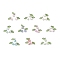 30Pcs 10 Colors Crackle Glass Pendants, Round, with Acrylic Leaf & Brass Loop, Platinum, 11.5x11.5x6.5mm, Hole: 1.8mm, 10pcs/color