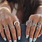 6Pcs Alloy with Synthetic Turquoise Finger Rings, Moon/Sea Horse, Antique Silver, Inner Diameter: 14~18mm