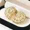 Rack Plating Shell Shape Brass Micro Pave Clear Cubic Zirconia Stud Earrings, Long-Lasting Plated, Lead Free & Cadmium Free, Real 18K Gold Plated, 26.5x20.5mm