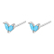 Silver 925 Sterling Silver Micro Pave Cubic Zirconia Stud Earrings, Leaf, Cyan, 5.5mm