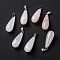 Natural Rose Quartz Pendants, with Platinum Brass Findings, Teardrop, 26.5~29x10mm, Hole: 2.5~3.5x4~6mm