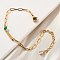 304 Stainless Steel Paperclip Chain Bracelets, Rectangle Link Bracelets for Women Men, with Cubic Zirconia, Real 18K Gold Plated, Green, 6-3/8 inch(16.1cm)
