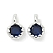Brass Pave Cubic Zirconia Pendants, Single Stone Charms, Flat Round, Rack Plating, Long-Lasting Plated, Silver, Prussian Blue, 6.5~7x4.5~5x3mm, Hole: 1mm