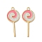 304 Stainless Steel Pendants, with Enamel, Ion Plating(IP), Lollipop Charm, Real 18K Gold Plated, Pink, 36x15.5x2mm, Hole: 2mm