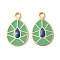 304 Stainless Steel Pendants, with Enamel & Glitter Powder, Teardrop Charms, Real 14K Gold Plated, Green, 17x10.5x1mm, Hole: 1.8mm