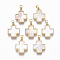 Brass Charms, with Freshwater Shell, Nickel Free, Real 18k Gold Plated, Cross, Seashell Color, 15x13x2.5mm, Hole: 2x4mm