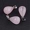 Natural Rose Quartz Pendants, with Platinum Tone Brass Findings, Drop, 24~24.5x14mm, Hole: 5x7mm
