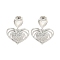 Heart Brass Pave Clear Cubic Zirconia Stud Earrings, Platinum, 29x21.5mm