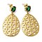 Ion Plating(IP) 304 Stainless Steel Teardrop Dangle Stud Earrings, with Green Glass, Real 18K Gold Plated, 51x27mm