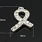 Alloy Rhinestone Pendants, Grade A, Awareness Ribbon, Platinum Color, 26x18x4mm, hole: 2mm