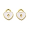 Alloy Enamel Pendants, Golden, Heart Padlock Charm, White, 12.5x11x1mm, Hole: 3x4mm