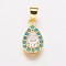 Brass Cubic Zirconia Pendants, teardrop, Golden, 15x9x3.5mm, Hole: 4x5mm