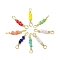 3 Faceted Glass Beads Connector Charms, Polygon Links with Rack Plating Brass Wire Double Loops, Lead Free & Cadmium Free, Real 18K Gold Plated, Long-Lasting Plated, Mixed Color, 16x3x2.8mm, Hole: 1.6mm