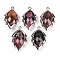Natural Rhodonite Faceted Leaf Pendants, Rack Plating Brass Charms, Platinum, 23x13.5x5.5mm, Hole: 1.2mm