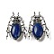 Dual-use Items Alloy Brooch, with Natural Lapis Lazuli, Spider, 49.5x35.5x15~16mm, Hole: 4x2.5mm