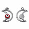 304 Stainless Steel Enamel Pendants, Moon with Evil Eye, Stainless Steel Color, Dark Red, 18x12x3mm, Hole: 1.6mm