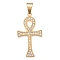 304 Stainless Steel Big Pendants, with Crystal Rhinestone, Ankh Cross, Golden, 50x27.5x3mm, Hole: 7.5x11mm