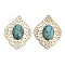 Brass Pave Dyed Synthetic Turquoise Rhombus Filigree Joiners, Golden, Turquoise, 33.5x25.5x5mm, Hole: 1.5x1mm