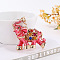 Alloy Rhinestone Keychains, Enamel Style, Elephant Pendant Keychain, Crimson, 11cm