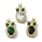 Rack Plating Real 18K Gold Plated Brass Micro Pave Cubic Zirconia Pendants, with Glass, Long-Lasting Plated, Lead Free & Cadmium Free, Owl, Mixed Color, 20x12x6.5mm, Hole: 4x3.5mm