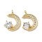 Brass Micro Pave Cubic Zirconia Pendants, Moon, Lead Free & Cadmium Free, Long-Lasting Plated, Real 18K Gold Plated, 15.5x12x3.5mm, Hole: 1.4mm