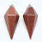 Synthetic Goldstone Pointed Pendants, with Brass Findings, Bullet, Platinum, 38.5x16x14.5mm, Hole: 5x8mm