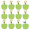 12Pcs Handmade Lampwork Pendants, with Brass Findings, Cadmium Free & Lead Free, Matte Gold Color, Apple, Light Green, 18x13mm, Hole: 4x2.2mm
