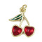 Brass Micro Pave Cubic Zirconia Pendants, with Enamel, Cadmium Free & Lead Free, Real 18K Gold Plated, with Jump Ring, Cherry, 20x17x4mm, Hole: 3mm