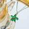 Plum Blossom Flower Brass Cubic Zirconia Pendant Necklaces for Women, Platinum, Green, 15.75 inch(40cm)