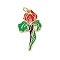Brass Enamel Pendants, Cadmium Free & Lead Free, Flower Charms with Jump Rings, Real 18K Gold Plated, FireBrick, 27.5x15.5x1.5mm, Hole: 3.5mm