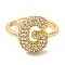 Rack Plating Letter Brass Micro Pave Clear Cubic Zirconia Adjustable Rings for Women, Real 18K Gold Plated, Letter G, 14.5x11.5mm, Inner Diameter: 17mm