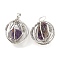 Natural Amethyst Pendants, Ball Charms with Rack Plating Platinum Plated Brass Findings, Lead Free & Cadmium Free, 32.5~33.5x28.5~30.5x24~26.5mm, Hole: 8.5x5mm