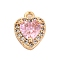 Brass Micro Pave Cubic Zirconia Charms, Cadmium Free & Nickel Free & Lead Free, Real 18K Gold Plated, Heart, Pink, 10x7.5x3.5mm, Hole: 1mm