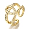 Rack Plating Knot Brass Clear Cubic Zirconia Open Cuff Rings, Cadmium Free & Lead Free, Long-Lasting Plated, for Women, Real 18K Gold Plated, 14mm