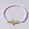 Boho Cross with Glass Beaded Stretch Bracelet for Women, Golden