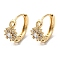 Brass with Clear Cubic Zirconia Hoop Earrings, Flower, Light Gold, 16x8.5mm