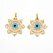 Brass Micro Pave Cubic Zirconia Pendants, Cadmium Free & Lead Free, with Glass, Sun & Evil Eye, Real 18K Gold Plated, 33x30.5x5.5mm, Hole: 5x2.5mm