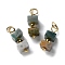 Natural Indian Agate Cuboid Beaded Pendants, with 304 Stainless Steel Loops, Golden, 17~17.5x5.5~6x5.5~6mm, Hole: 3.5mm