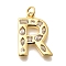 Brass Micro Pave Clear Cubic Zirconia Pendants, with Jump Ring, Lead Free and Cadmium Free, Long-Lasting Plated, Rack Plating, Letter Charms, Real 18K Gold Plated, Letter R, 20.5x15x2.7mm, jump ring: 5x1mm, 3mm inner diameter.