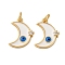 Brass Micro Pave Cubic Zirconia Pendants, Moon with Evil Eye, with Enamel, with Jump Ring, Cadmium Free & Lead Free, Rack Plating, Long-Lasting Plated, Real 18K Gold Plated, 16.5x13x2.5mm, Hole: 3.5mm